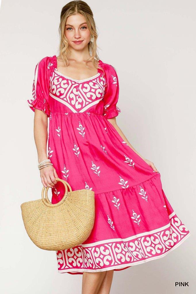 umgee pink dress PLUS Umgee Pink Floral Print V-Neck Midi Dress