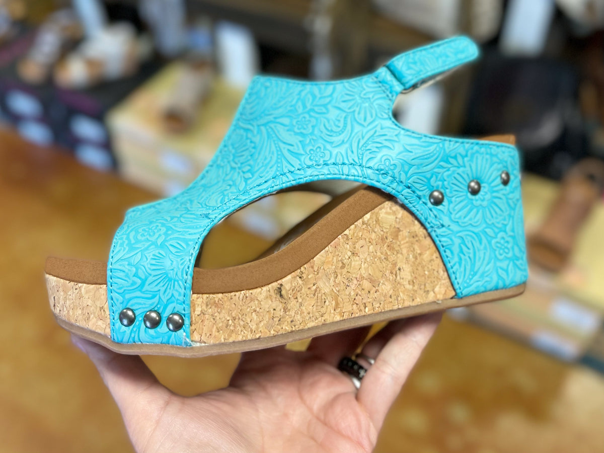 Turquoise Very G Tooled Wedge Heels Flint Gypsies