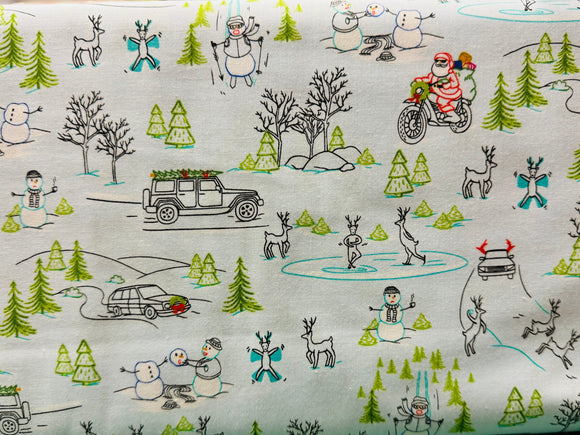 Ink and Arrow Snowman Light Blue Jeep Fabric