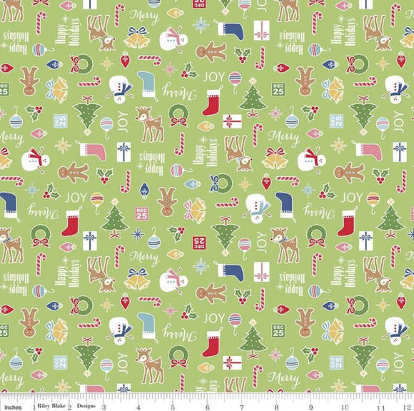 Cozy Christmas Main Green Icons by Lori Holt for Riley Blake