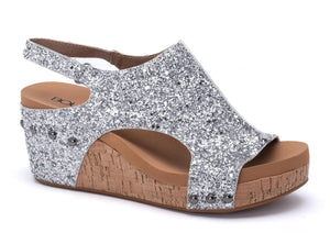 Glitter Silver Wedge Heels by Corkys Boutique