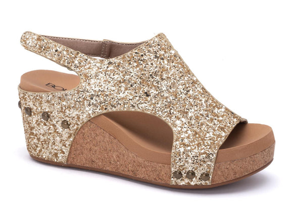 Glitter Gold Wedge Heels by Corkys Boutique