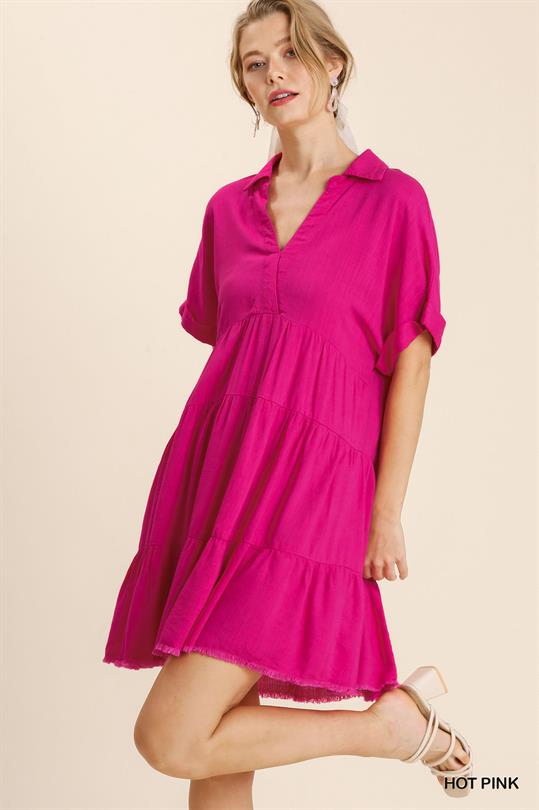 umgee hot pink dress Hot Pink Linen Heart Sleeve Dress