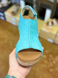 Turquoise Very G Tooled Wedge Heels