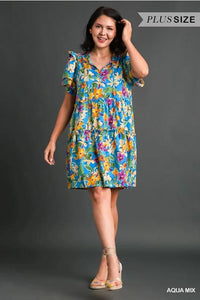 Blue Tropical Floral Dress by Umgee