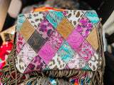 Turquoise and Pink Patchwork Leather Keep It Gypsy LV Accent Leather Bag