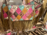 Turquoise and Pink Patchwork Leather Keep It Gypsy LV Accent Leather Bag