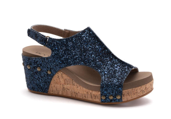 Glitter Navy Wedge Heels by Corkys Boutique