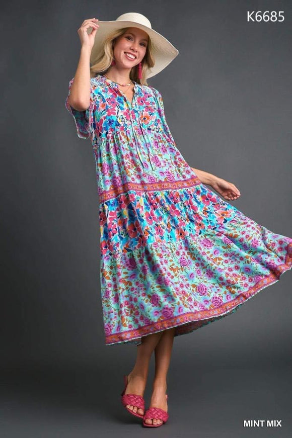 Mint Midi Floral Dress by Umgee