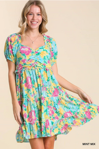 Pink and Turquoise Floral Dress by Umgee