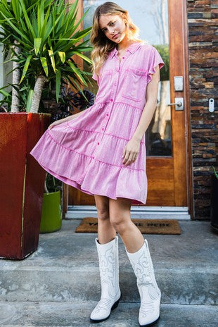 washed pink dress Kaleidoscope Ways Mineral Wash Mini Dress In Pink S / Pink