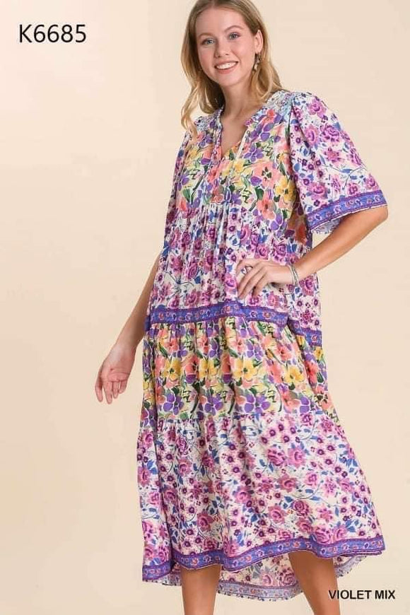 Purple Floral Midi Floral Dress by Umgee