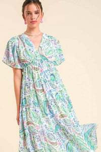 Green Paisley Midi Floral Dress by Umgee