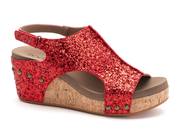 Red Glitter  Wedge Heels by Corkys Boutique