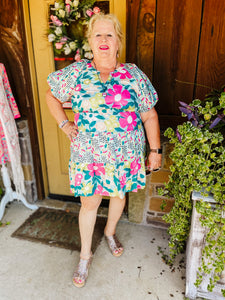 Mint and Pink Floral Plus Size Dress by Umgee