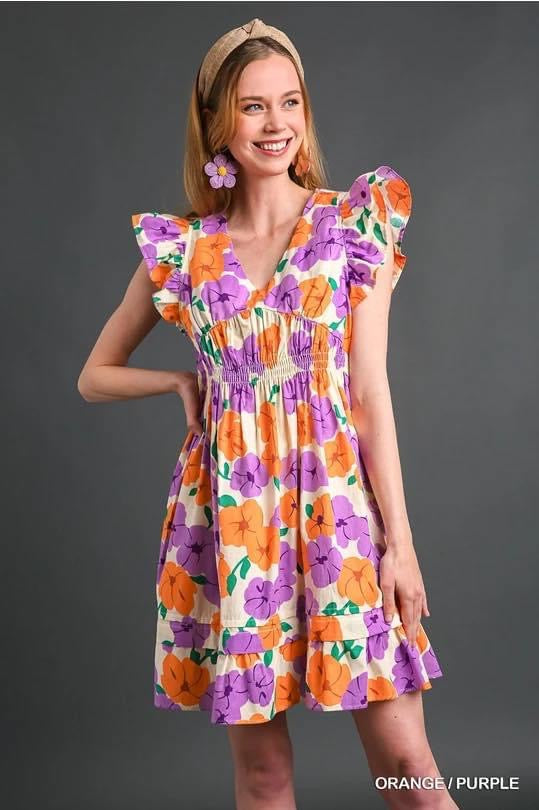Purple and Mango Floral Dress by Umgee