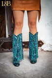 Turquoise Fringed Leopard Cowboy Boots by L&B