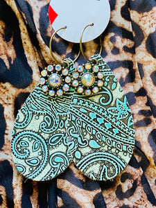 Tooled Leather Turquoise Earrings