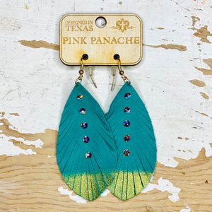 Turquoise Leather Dipped Feather Pink Panache Earrings