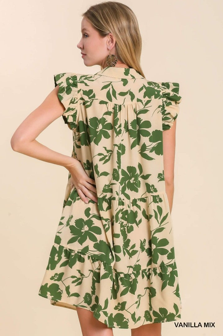 slim fit dress slacks Kelly Green and Cream Tropical Leaf Print Midi Dress main image 1