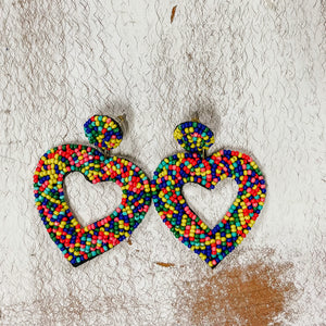 Multi Bead Sprinkles Heart Earrings