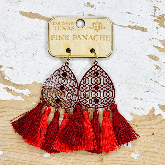 Red Tassel Drop Pink Panache Earrings