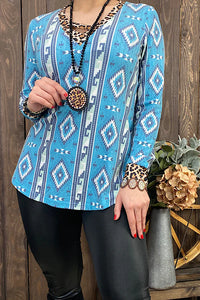 Turquoise Aztec and Leopard Women’s Top