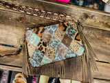 Turquoise Patch and Leather Keep It Gypsy LV Accent Leather Bag