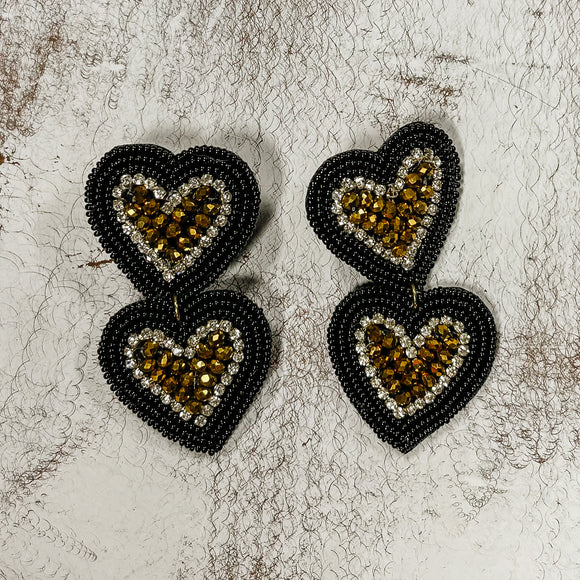 Double Black Heart Earrings