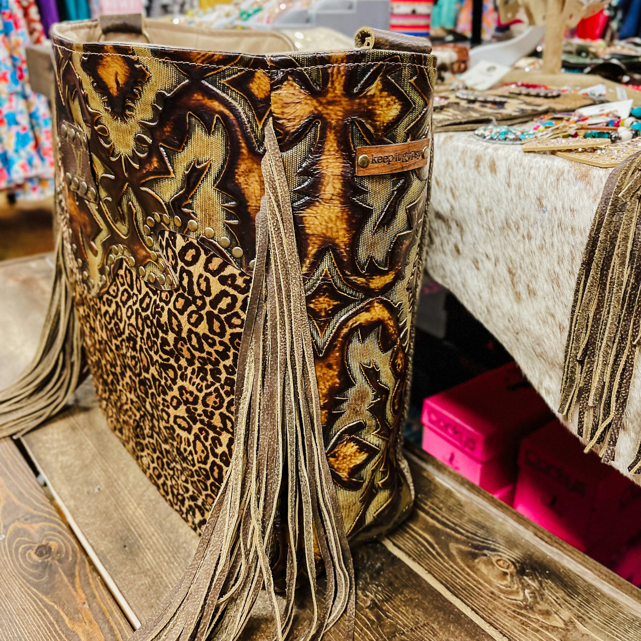 Leopard Wash Keep It Gypsy Leather LV Accent Wristlet Purse – Flint Gypsies