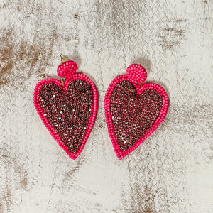Pink Glitter Heart Earrings