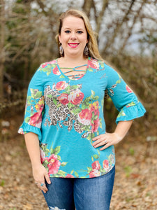 Turquoise Floral Women’s Top