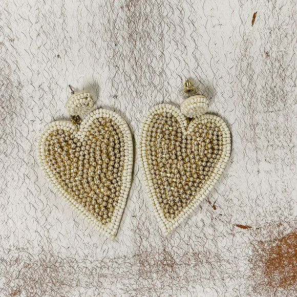 Ivory and Gold Heart Earrings