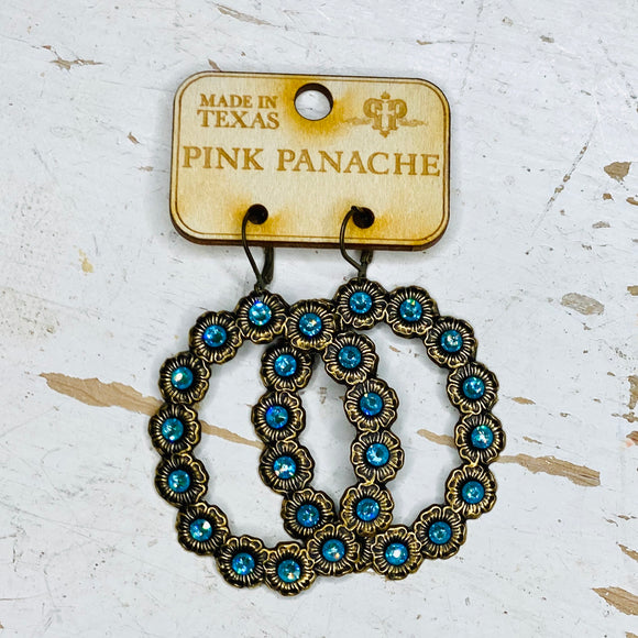 Round Metal and Blue Crystal Pink Panache Earrings