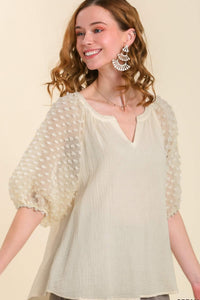 Cream Lace Sleeve Top by Umgee