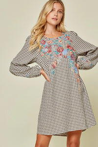 Black Gingham Floral Savanna Jane Dress