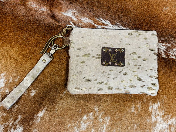 Gold Wash Keep It Gypsy Leather LV Accent Wristlet Purse