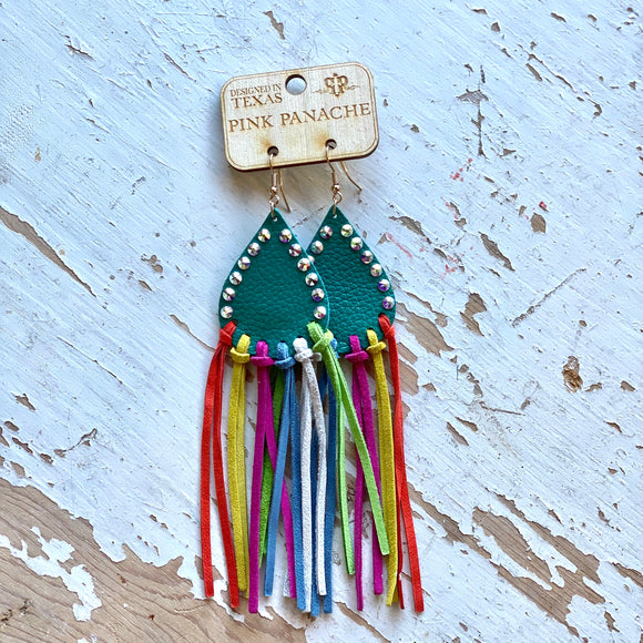 Pink Panache Turquoise Multi Color Fringe Earrings