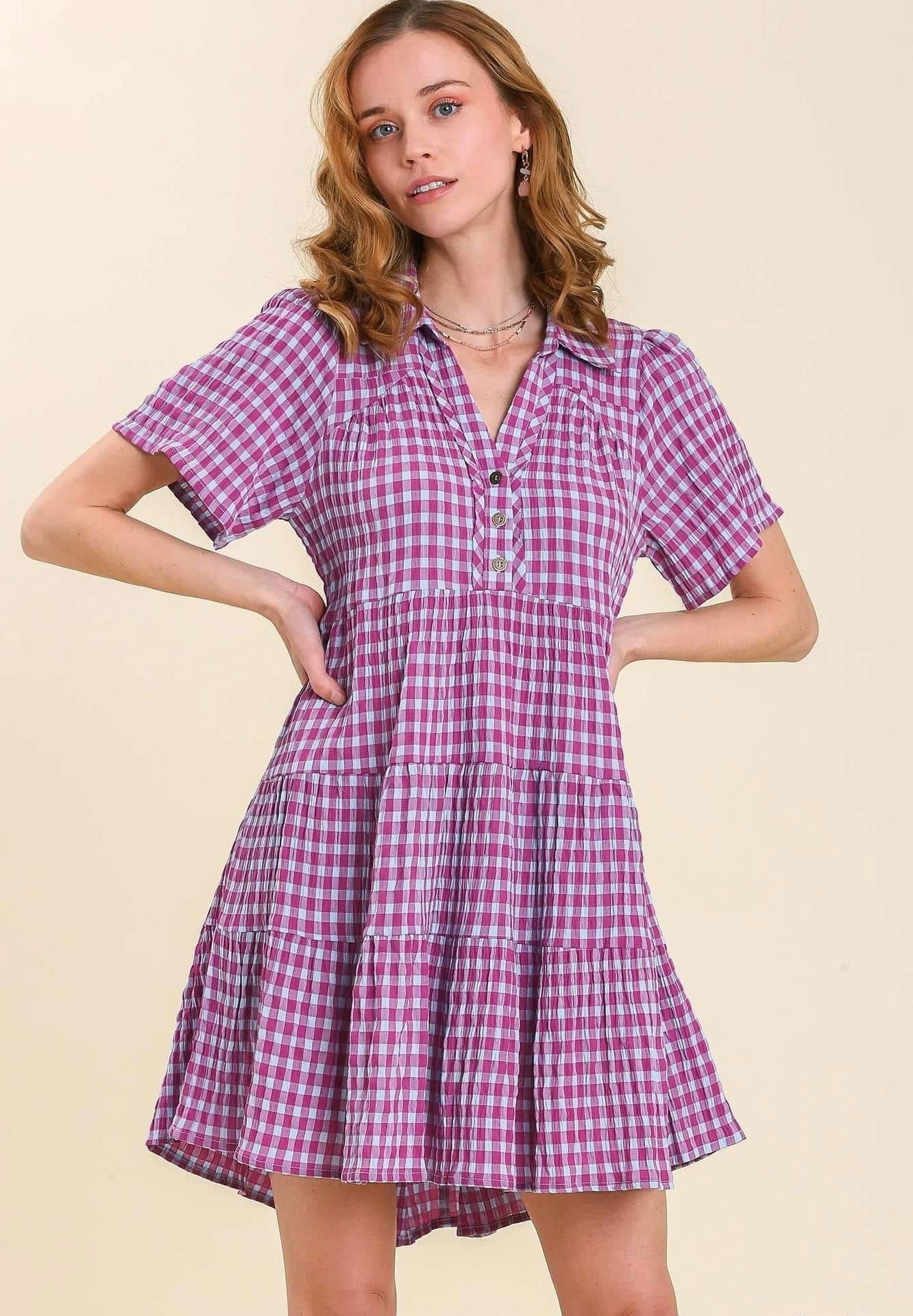 Shades of Purple Gingham Dress by Umgee Flint Gypsies Shades of Purple Gingham Dress by Umgee Flint Gypsies