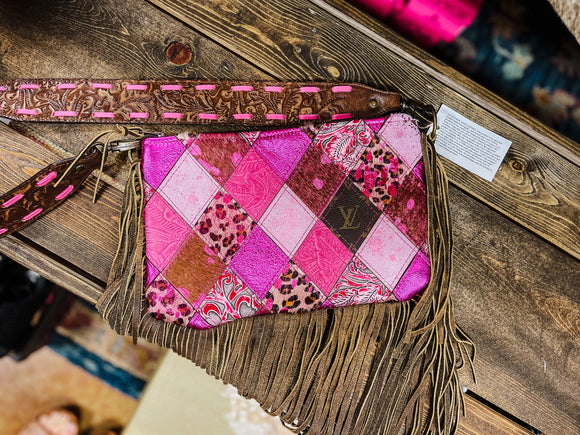 Pink Patch and Leather Keep It Gypsy LV Accent Leather Bag