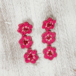 Pink Triple Flower Beaded Earrings